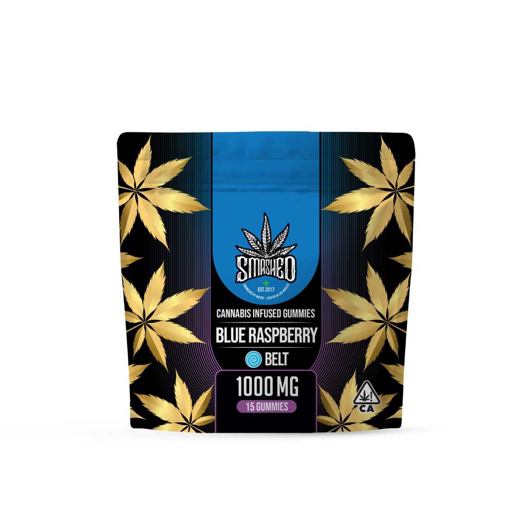 Smashed Gummies Blue Raspberry Belts 1000mg